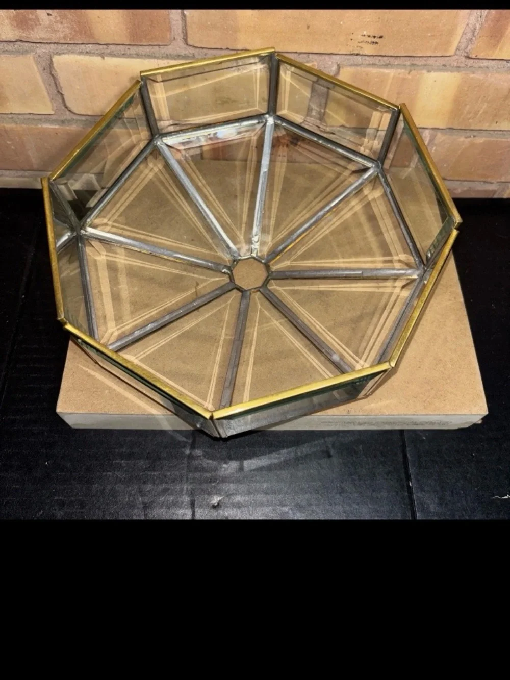 Brass and Beveled Glass Light Fixture/Shade